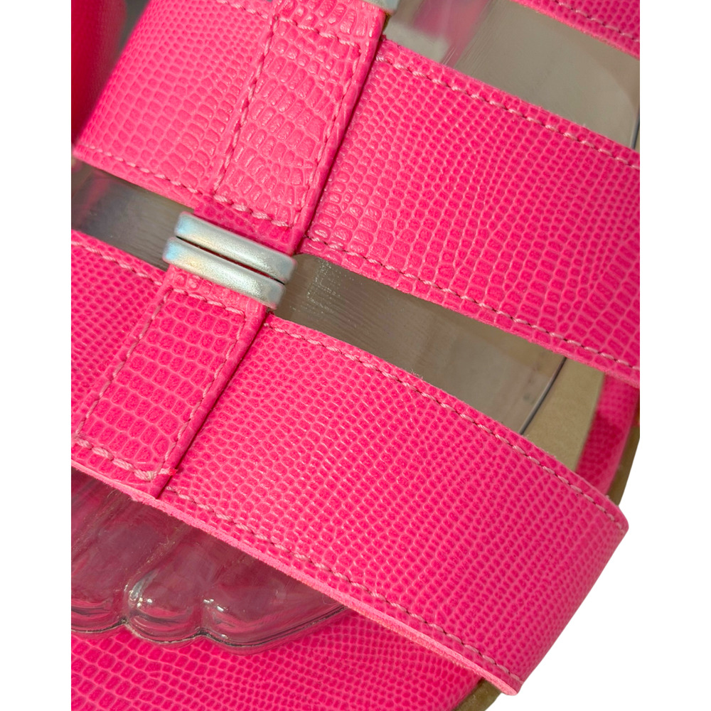 East 5th Sz 11 Triple Strap Sandals Kitten Heel Hot Pink Textured Barbie Y2K - Picture 5 of 9